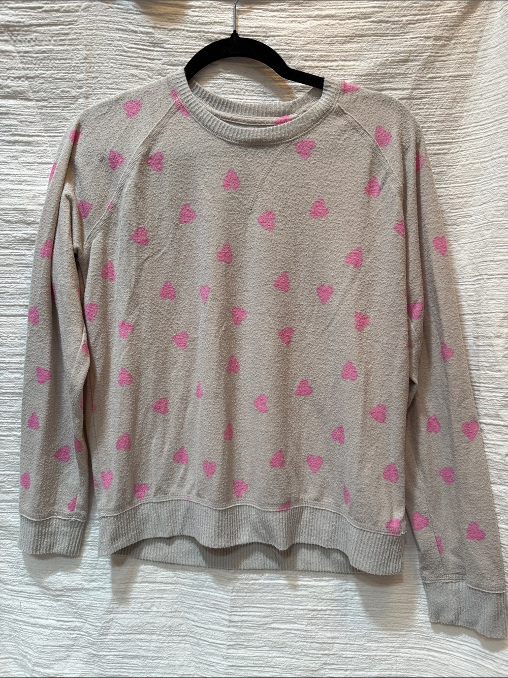 Lucky Brand Cream Crewneck Sweater with Pink Heart Print